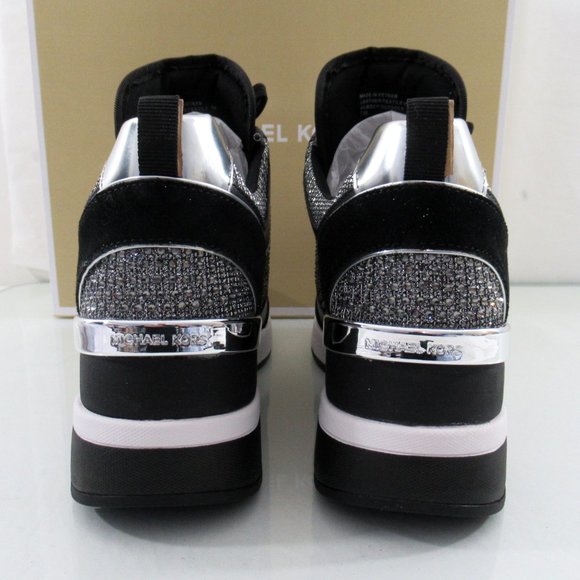 Michael Kors Georgie Trainer Wedge Sneakers Laces MK Logo Black / Grey - Picture 5 of 8